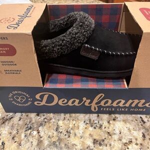 New Dearfoams Brendan Microfiber Mens Size 7/8 Black Slippers Indoor Outdoor